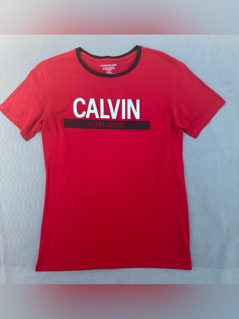 Calvin Klein Jeans Red Short Sleeve Logo T-Shirt with Black Trim